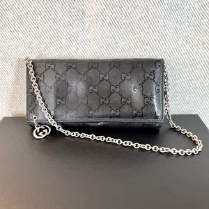 Vintage Gucci Gg Imprime Long Wallet On Chain, Bl… - image 1